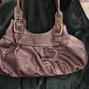 Elegant Plum Crocodile-Embossed Satchel